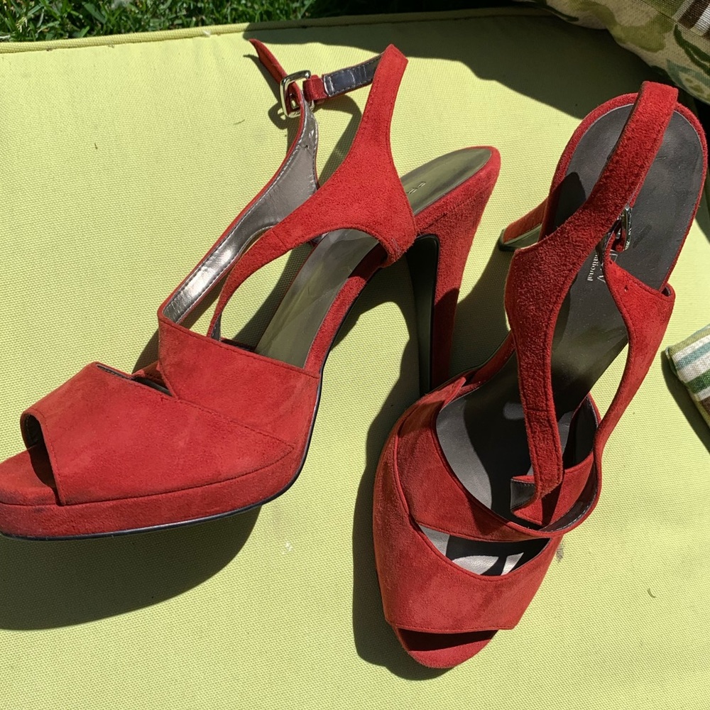 Red Suede Strappy Heels